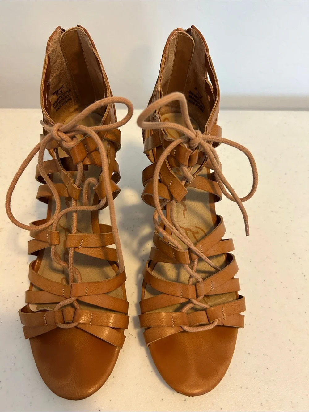 American Rag Tan Lace-Up Strappy Wedge Sandals